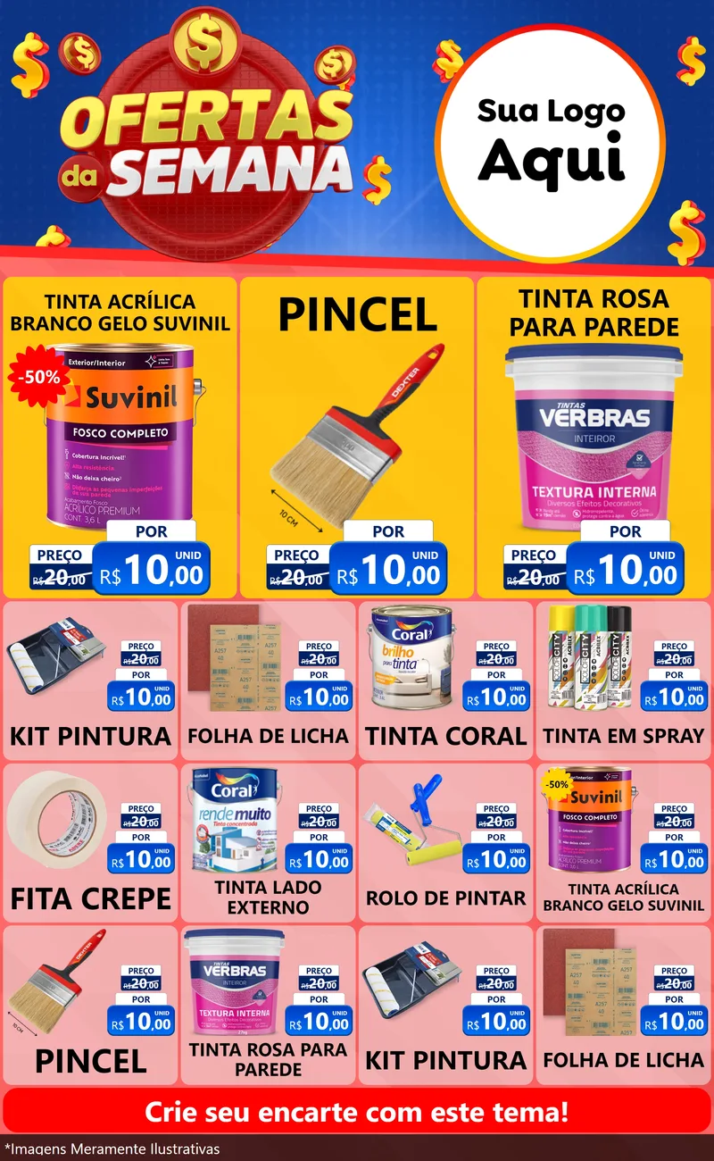 Modelo de Encarte para Encarte Grande com o tema Ofertas Da Semana para Tintas e Ferramentas