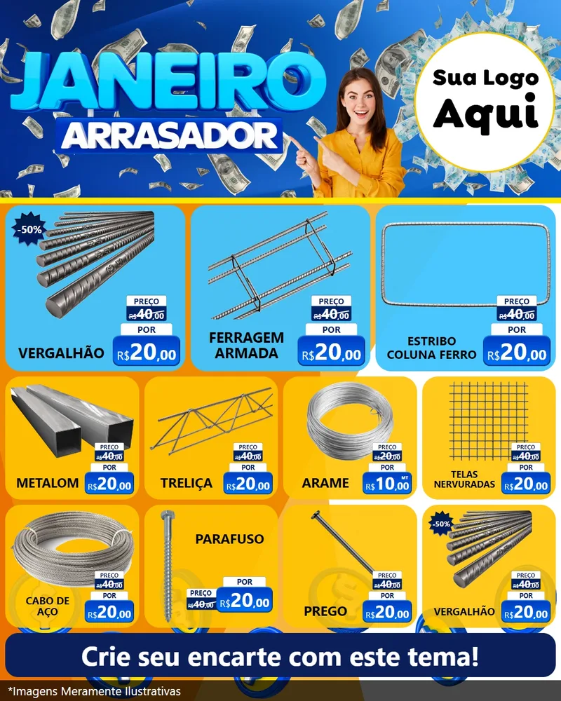 Modelo de Rede Social para Feed Instagram com o tema Janeiro Arrasador para Ferragens