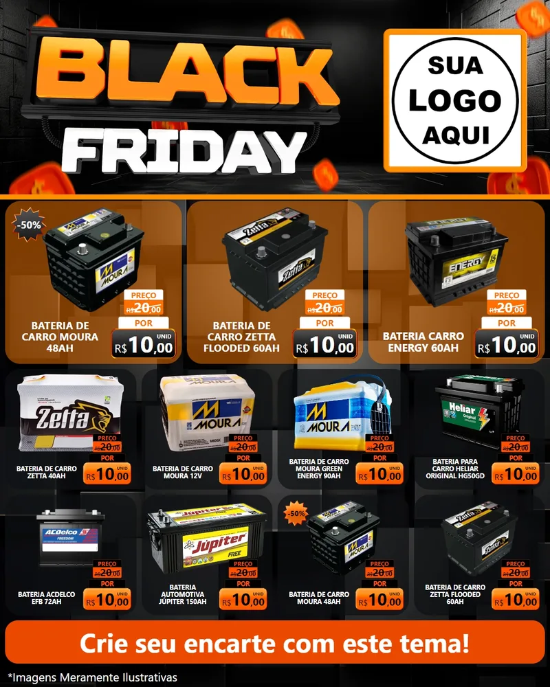Modelo de Rede Social para Feed Instagram com o tema Black Friday para Baterias Elétricas