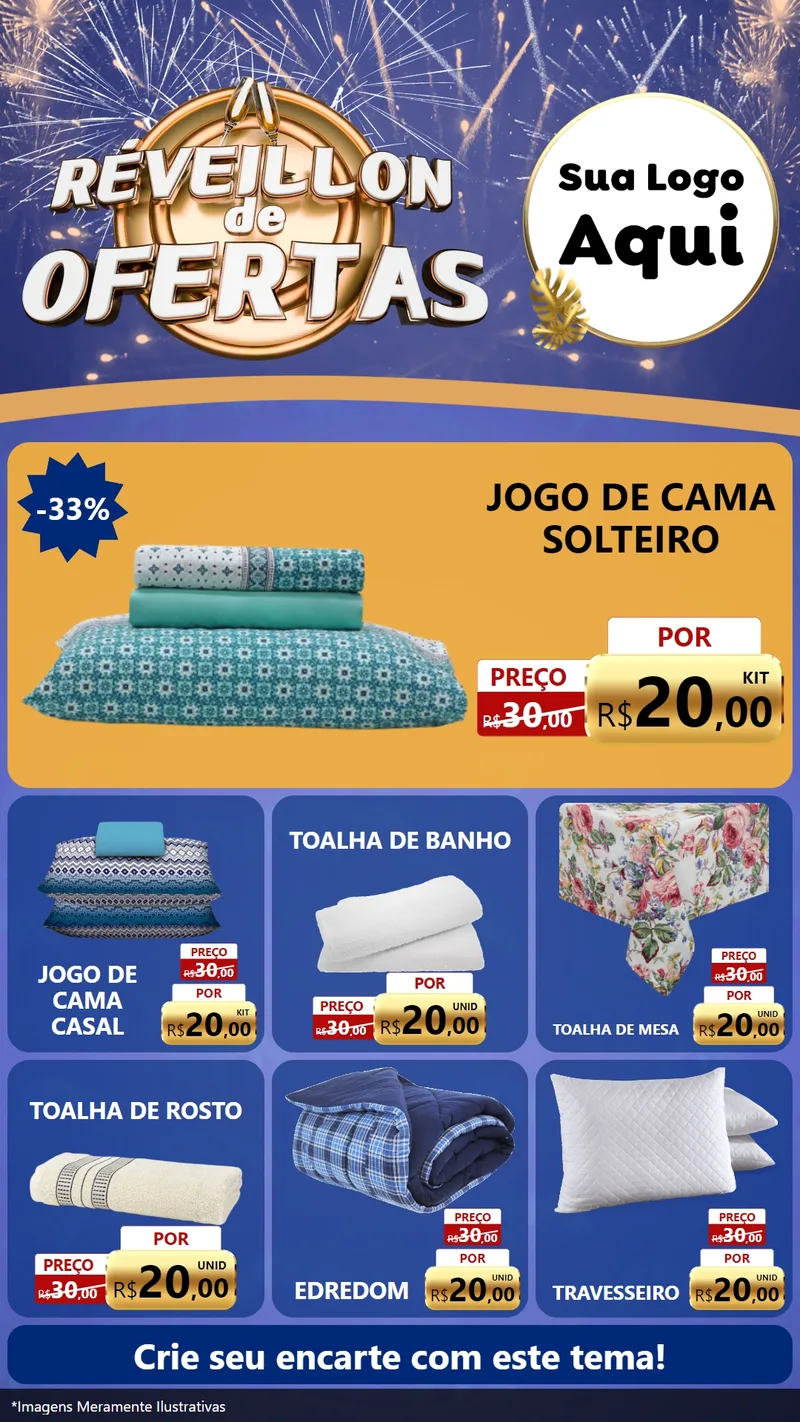 Modelo de Rede Social para Stories com o tema Réveillon de Ofertas para Cama, Mesa e Banho