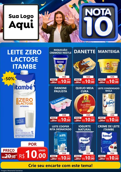 Modelo de Encarte para Encarte A4 Vertical com o tema Nota 10 para Frios e Laticínios