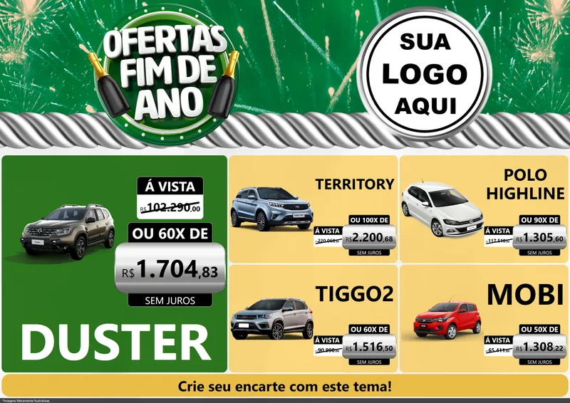 Modelo de Encarte para Encarte A4 Horizontal com o tema Ofertas Fim de Ano para Concessionaria de Carros