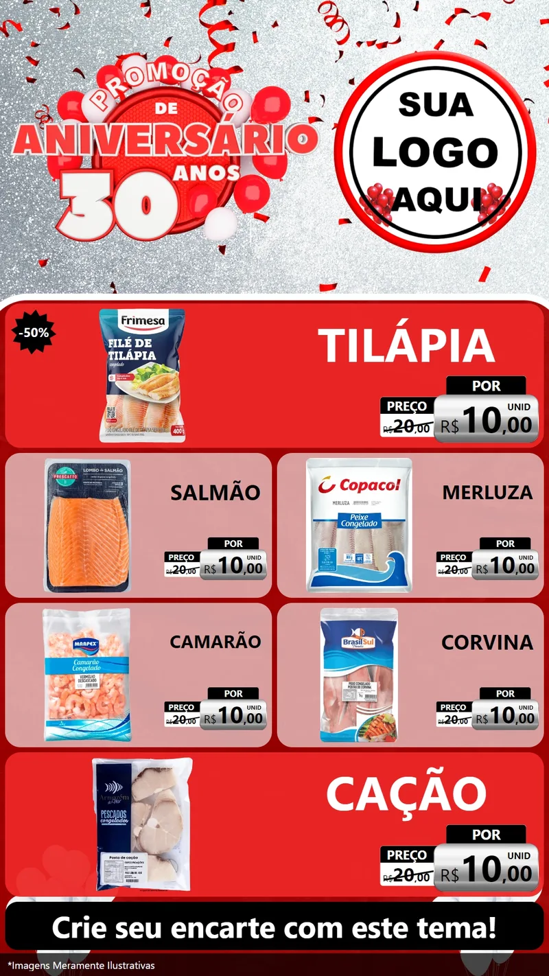 Modelo de TV para TV Vertical com o tema Promoção de Aniversário - 30 Anos para Peixaria