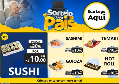 Modelo de Encarte para Encarte A4 Horizontal com o tema Sorteio Dia Dos Pais para Comida japonesa