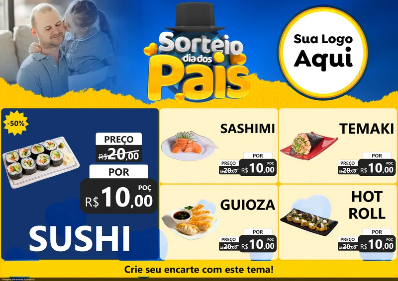 Modelo de Encarte para Encarte A4 Horizontal com o tema Sorteio Dia Dos Pais para Comida japonesa