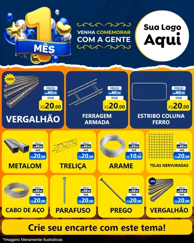 Modelo de Rede Social para Feed Instagram com o tema Um Mês de Aniversário para Ferragens