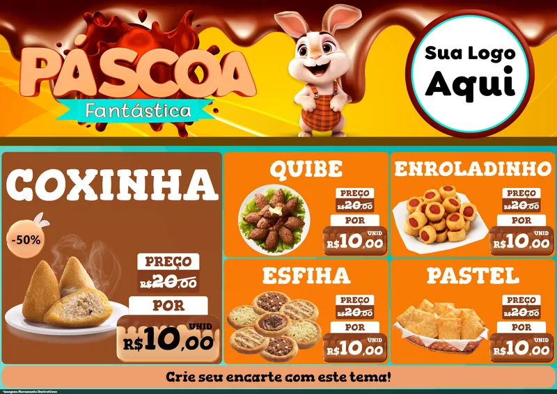 Modelo de Encarte para Encarte A4 Horizontal com o tema Páscoa Fantástica para Salgadaria