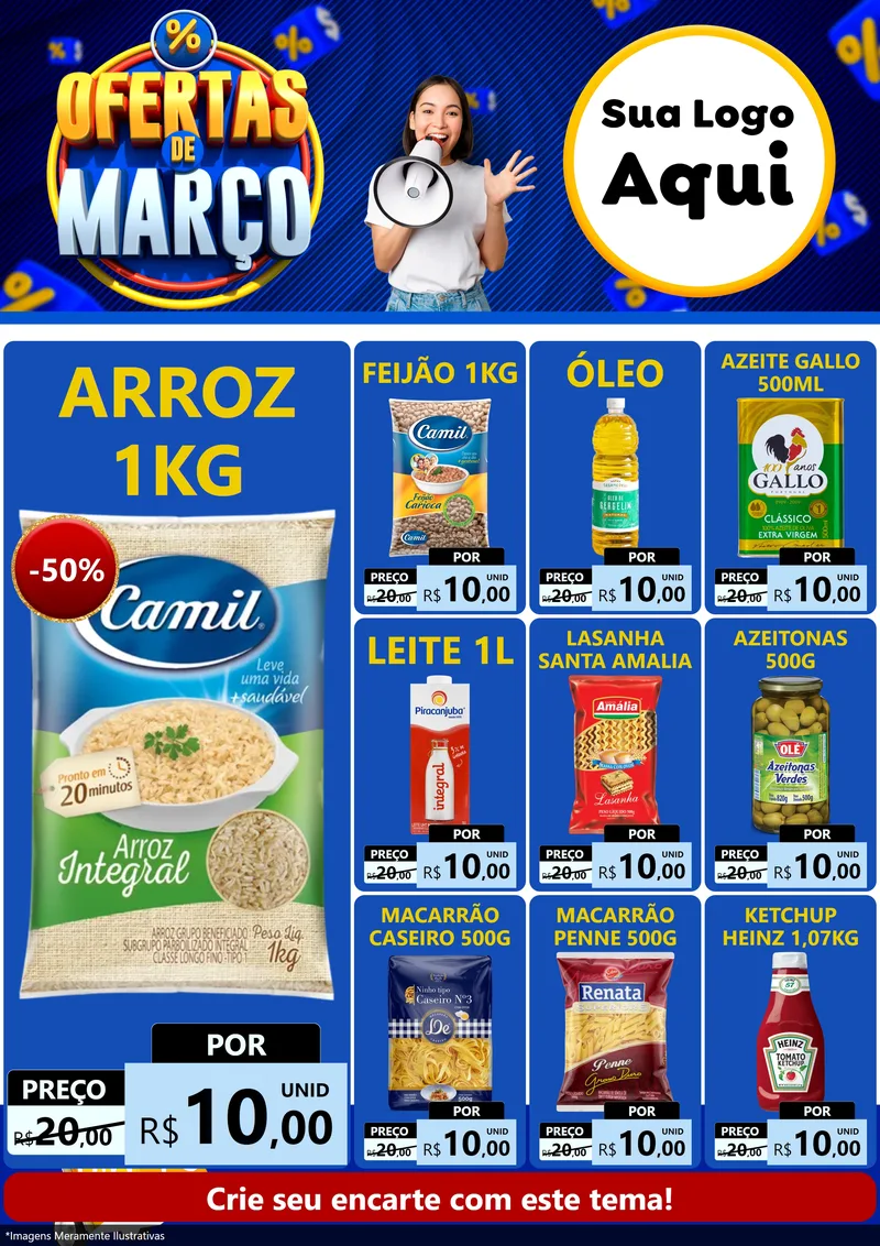 Modelo de Encarte para Encarte A4 Vertical com o tema Ofertas de Março para Supermercado