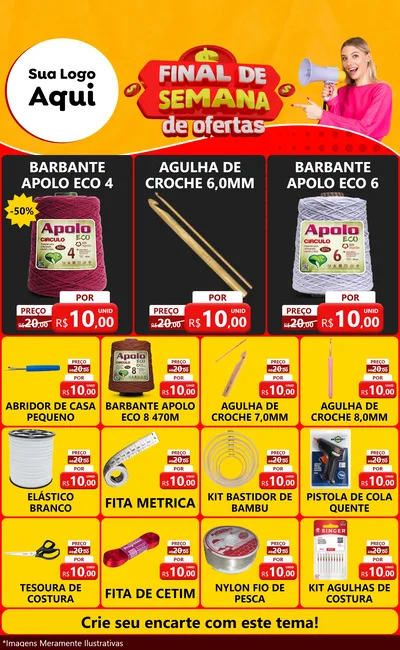 Modelo de Encarte para Encarte Grande com o tema Final de Semana de Ofertas para Armarinho e Aviamentos