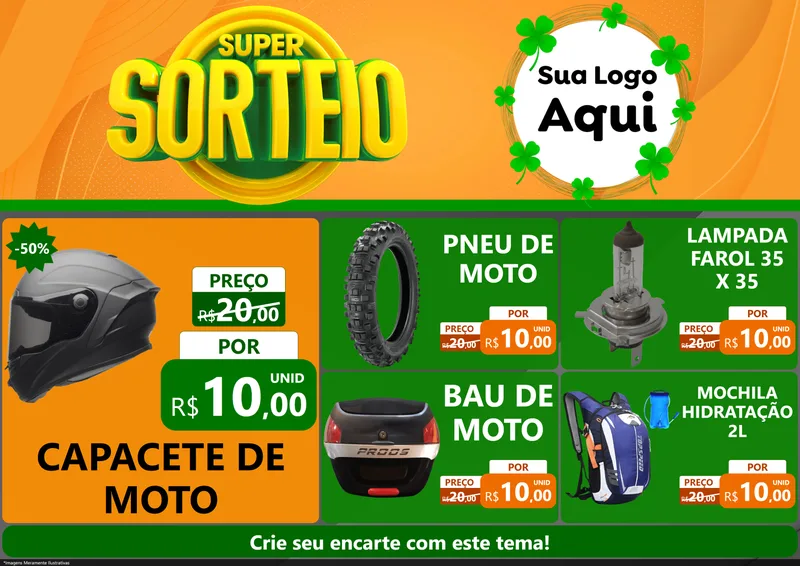 Modelo de Encarte para Encarte A4 Horizontal com o tema Super Sorteio para Moto peças