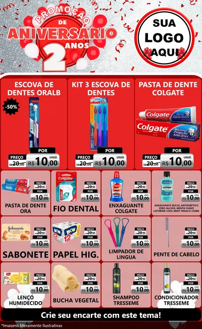 Modelo de Encarte para Encarte Grande com o tema Promoção de Aniversário - 2 Anos para Higiene Pessoal