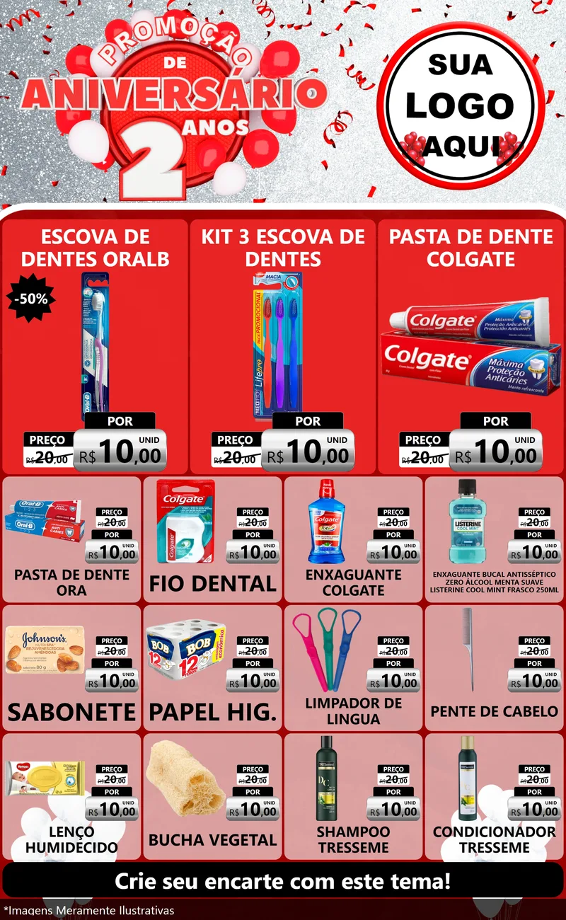 Modelo de Encarte para Encarte Grande com o tema Promoção de Aniversário - 2 Anos para Higiene Pessoal