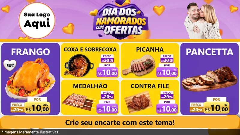 Modelo de TV para TV Horizontal com o tema Dia Dos Namorados Com Ofertas para Assados