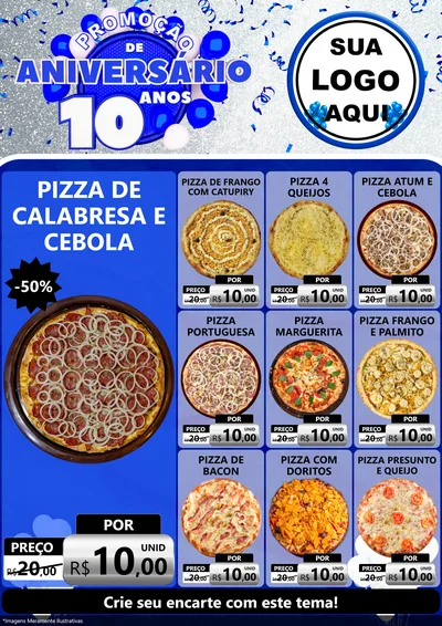 Modelo de Encarte para Encarte A4 Vertical com o tema Promoção de Aniversário - 10 Anos para Pizzaria
