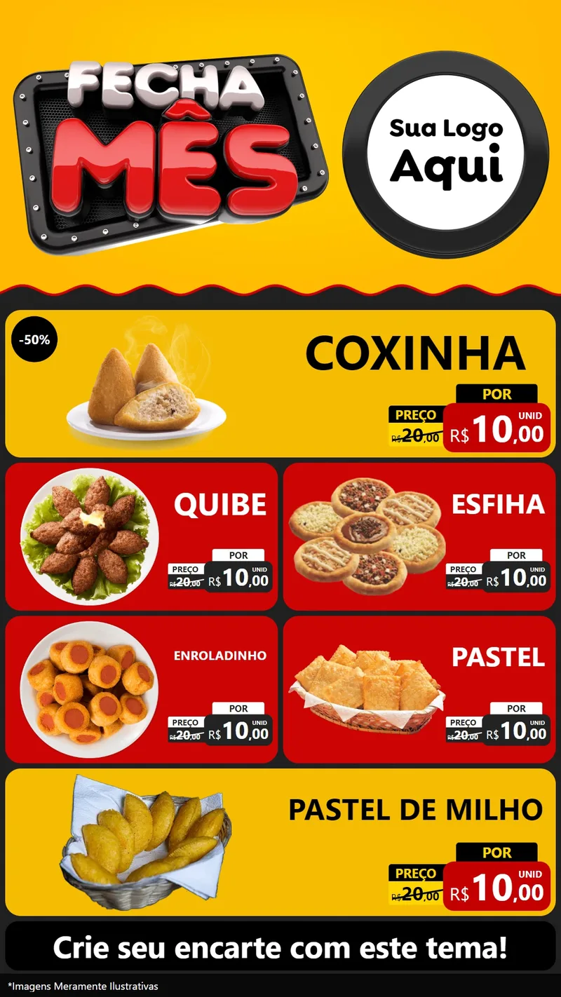 Modelo de TV para TV Vertical com o tema Fecha Mês para Salgadaria