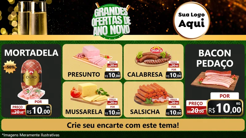 Modelo de TV para TV Horizontal com o tema Grandes Ofertas de Ano Novo para Frios e Laticínios