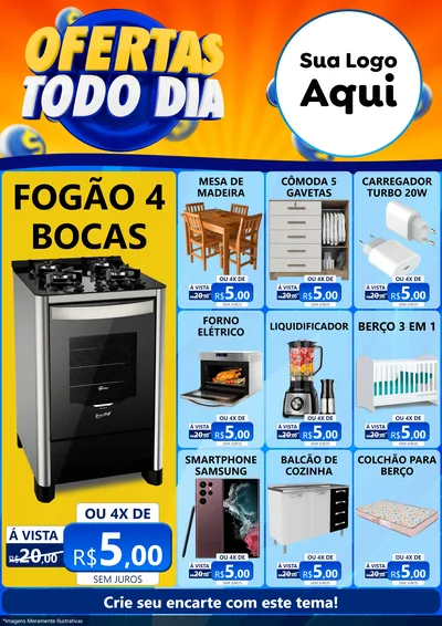 Modelo de Encarte para Encarte A4 Vertical com o tema Ofertas Todo Dia para Móveis e Eletro