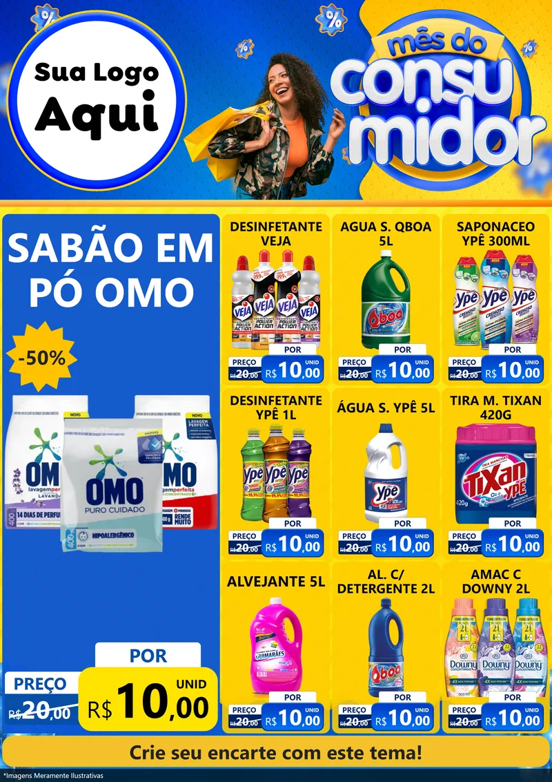 Modelo de Encarte para Encarte A4 Vertical com o tema Mês do Consumidor para Produtos de Limpeza