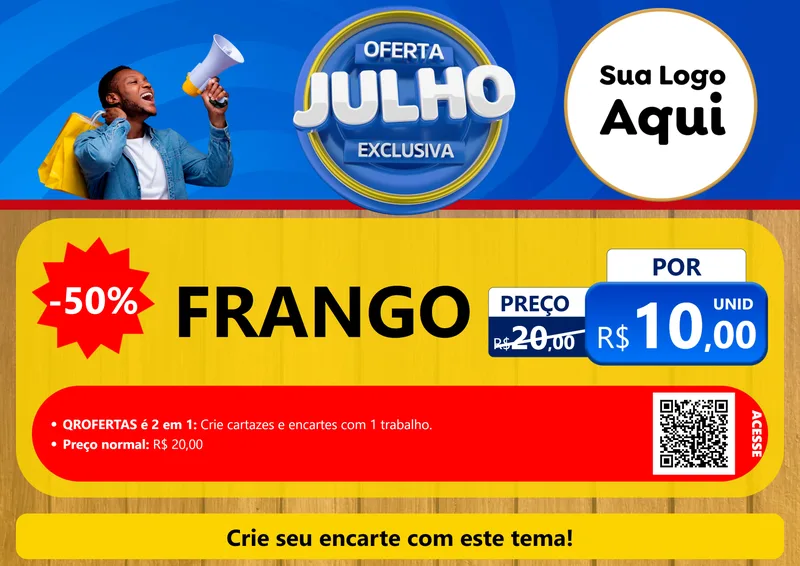 Modelo de Cartaz para Cartaz A4 Horizontal com o tema Oferta Exclusiva, Julho para Assados