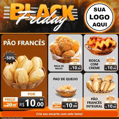 Modelo de Rede Social para Feed Facebook com o tema Black Friday para Padaria