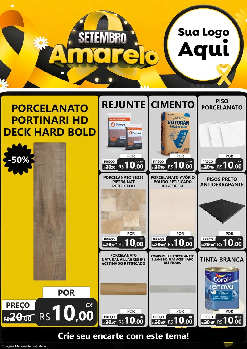Modelo de Encarte para Encarte A4 Vertical com o tema Setembro Amarelo para Pisos e revestimentos