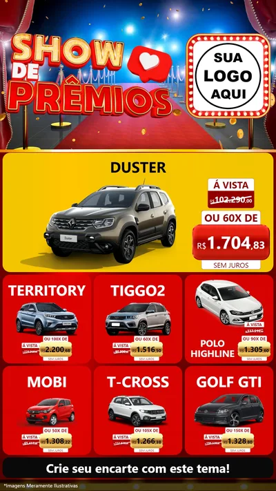 Modelo de Rede Social para Stories com o tema Show de Prêmios para Concessionaria de Carros
