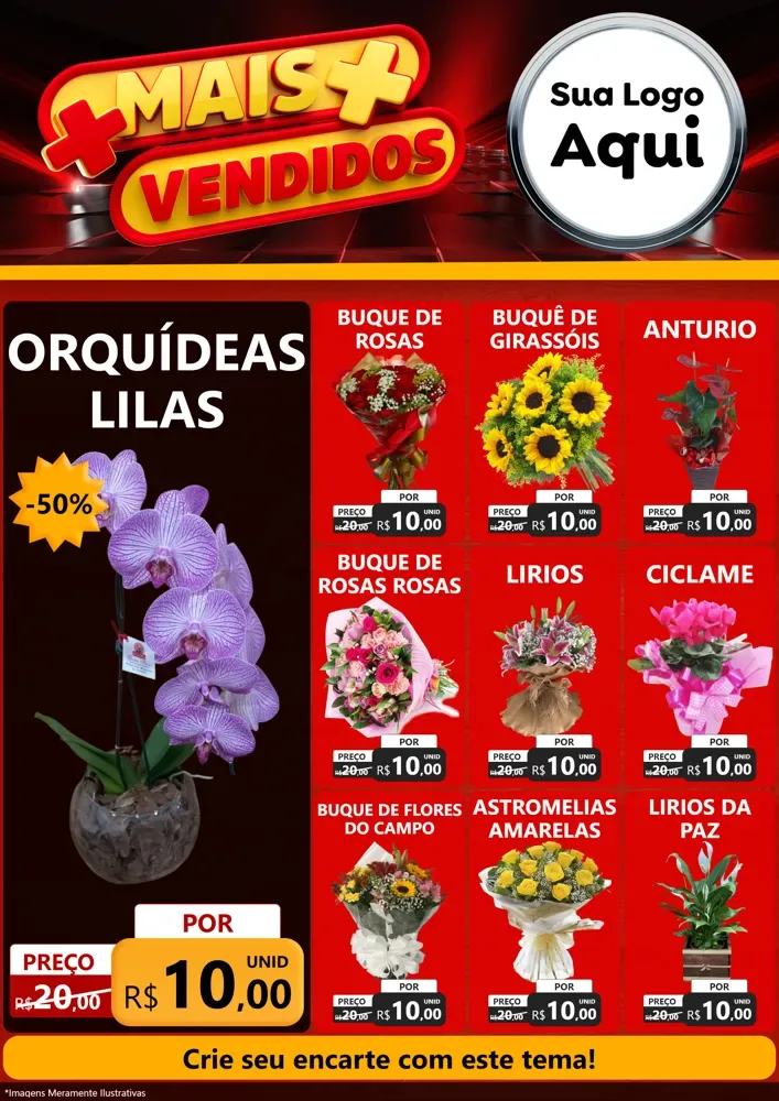 Modelo de Encarte para Encarte A4 Vertical com o tema Mais Vendidos para Floricultura e jardim