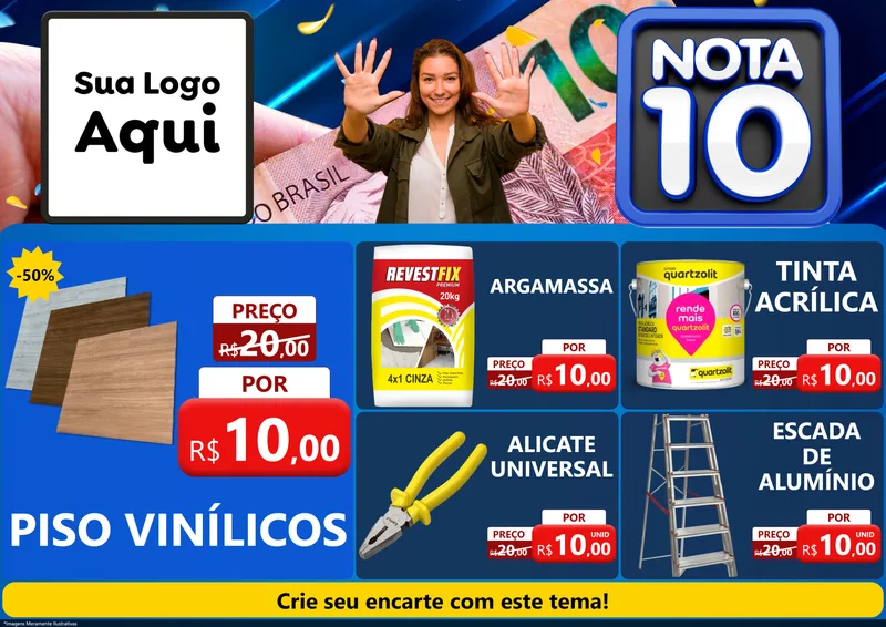 Modelo de Encarte para Encarte A4 Horizontal com o tema Nota 10 para Material para Construção