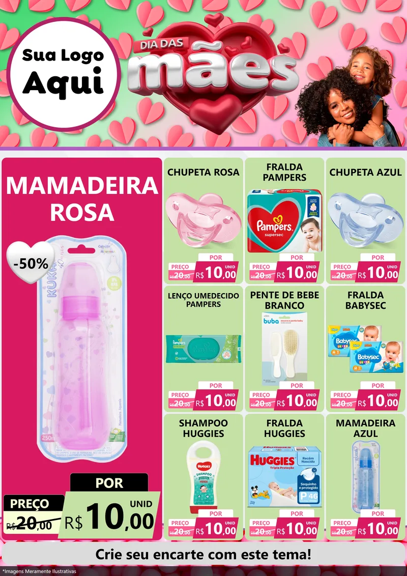 Modelo de Encarte para Encarte A4 Vertical com o tema Dia das Mães para Bebês