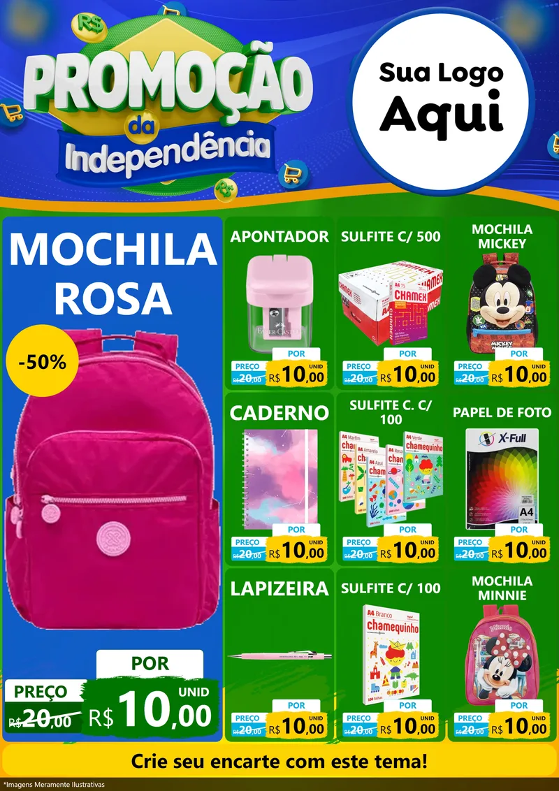 Modelo de Encarte para Encarte A4 Vertical com o tema Promoção da Independência para Papelaria