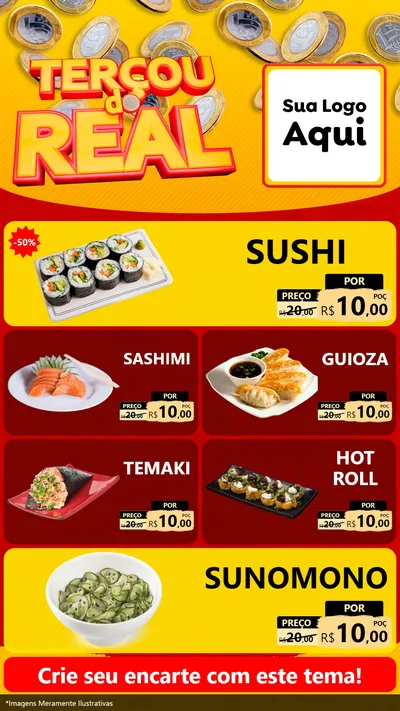 Modelo de TV para TV Vertical com o tema Terçou do Real para Comida japonesa