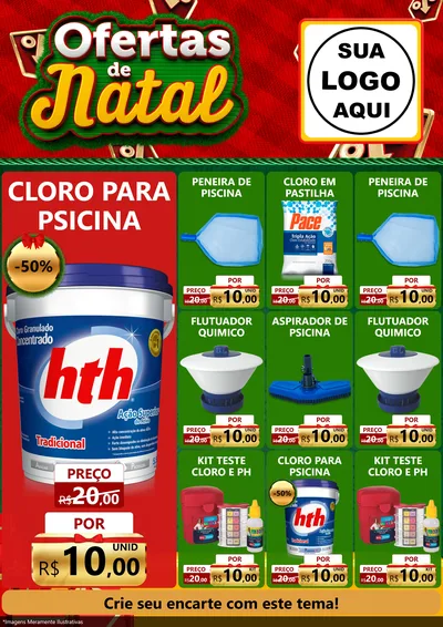 Modelo de Encarte para Encarte A4 Vertical com o tema Ofertas de Natal para Produtos para Piscina