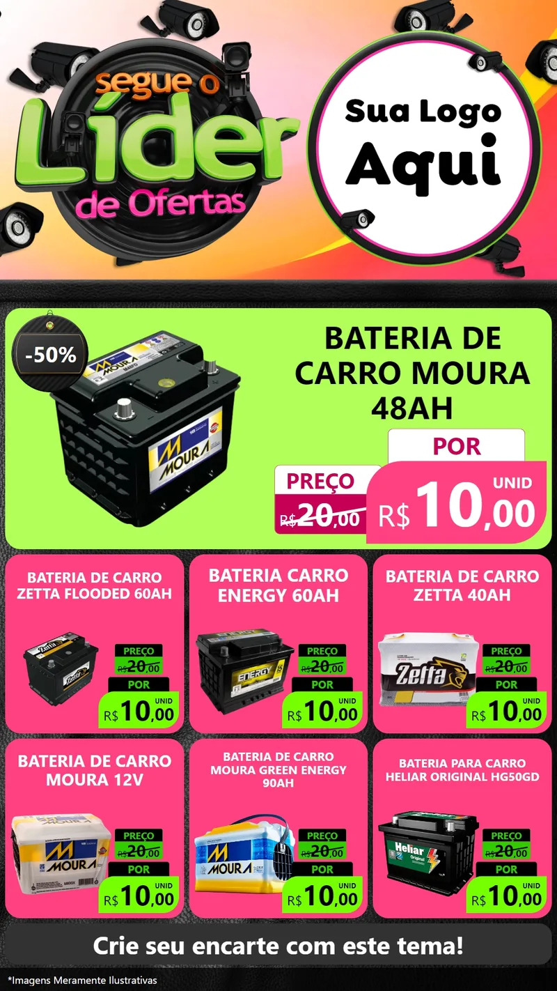 Modelo de Rede Social para Stories com o tema Segue o Líder de Ofertas para Baterias Elétricas