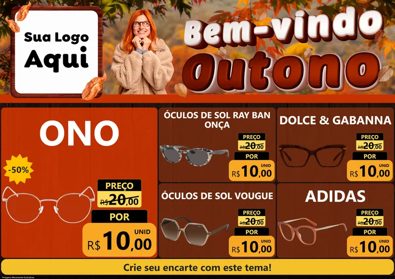 Modelo de Encarte para Encarte A4 Horizontal com o tema Bem-vindo Outono para Óticas