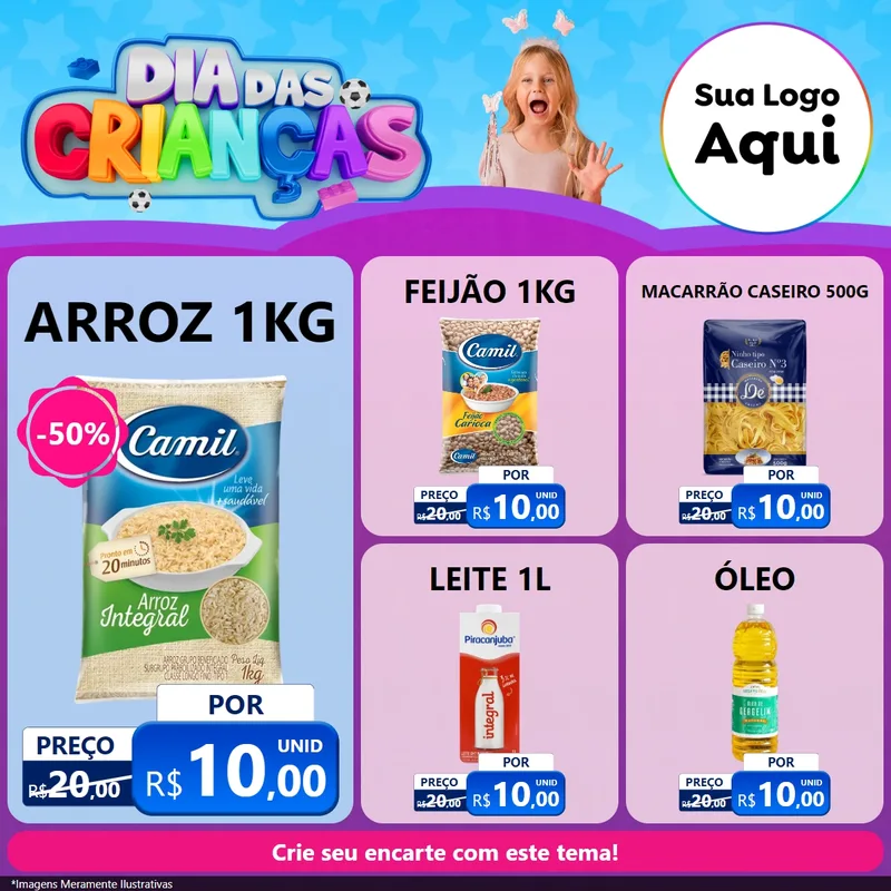 Modelo de Rede Social para Feed Facebook com o tema Dia Das Crianças para Supermercado