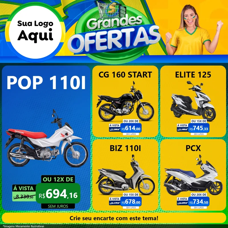 Modelo de Rede Social para Feed Facebook com o tema Grandes Ofertas para Concessionaria de Motos