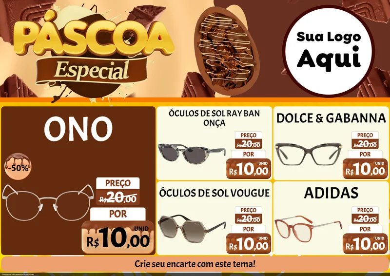 Modelo de Encarte para Encarte A4 Horizontal com o tema Páscoa Especial para Óticas