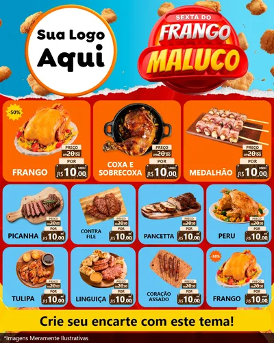 Modelo de Rede Social para Feed Instagram com o tema Sexta do Frango Maluco para Assados