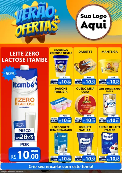 Modelo de Encarte para Encarte A4 Vertical com o tema Verão de Ofertas para Frios e Laticínios