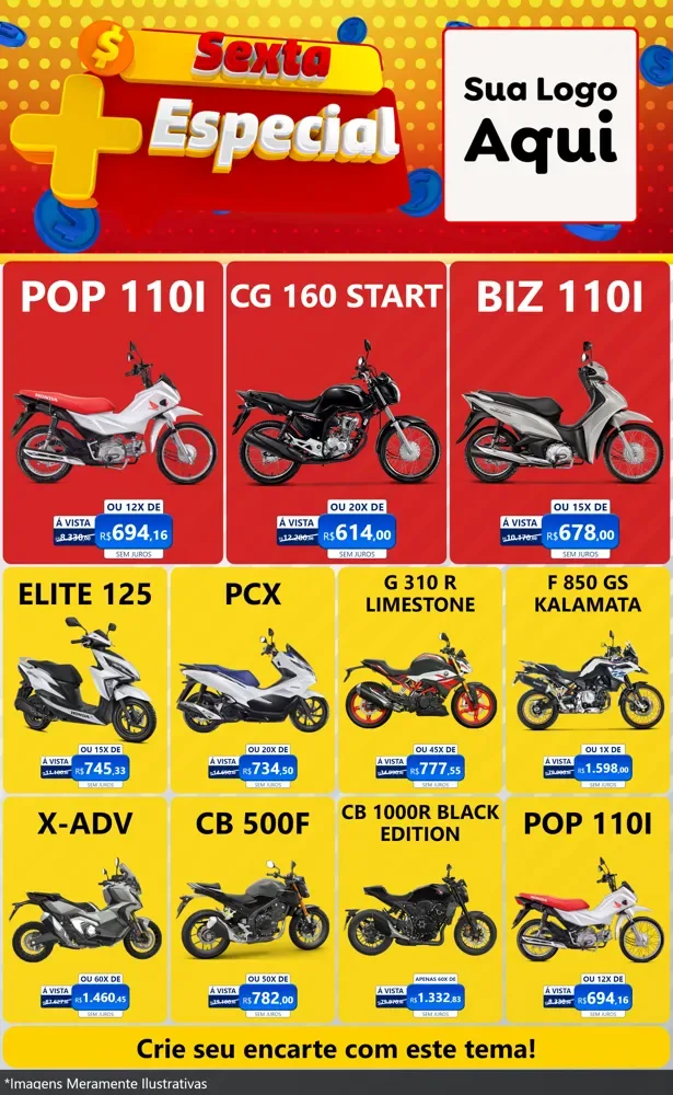Modelo de Encarte para Encarte Grande com o tema Sexta Mais Especial para Concessionaria de Motos