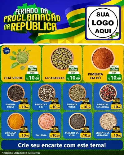 Modelo de Rede Social para Feed Instagram com o tema Feriado da Proclamação da República para Produtos Naturais
