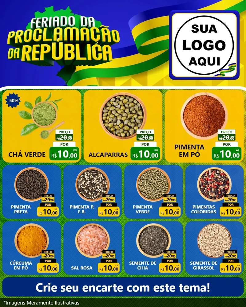 Modelo de Rede Social para Feed Instagram com o tema Feriado da Proclamação da República para Produtos Naturais