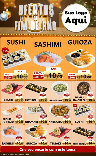 Modelo de Encarte para Encarte Grande com o tema Ofertas de Fim de Ano para Comida japonesa