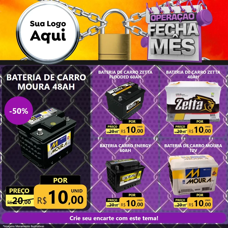 Modelo de Rede Social para Feed Facebook com o tema Operação Fecha Mês para Baterias Elétricas