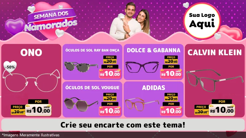Modelo de TV para TV Horizontal com o tema Semana dos Namorados para Óticas