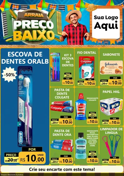 Modelo de Encarte para Encarte A4 Vertical com o tema Arraiá de Preço Baixo - Junina para Higiene Pessoal