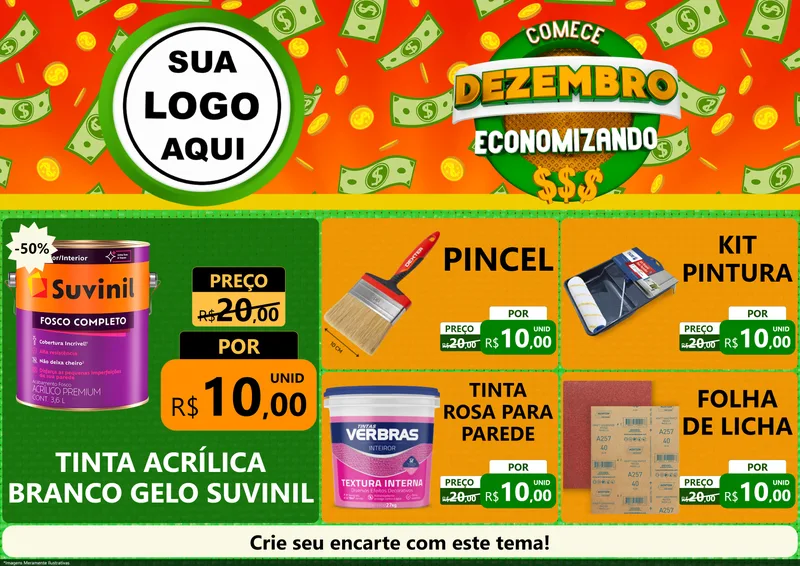 Modelo de Encarte para Encarte A4 Horizontal com o tema Comece Dezembro Economizando para Tintas e Ferramentas