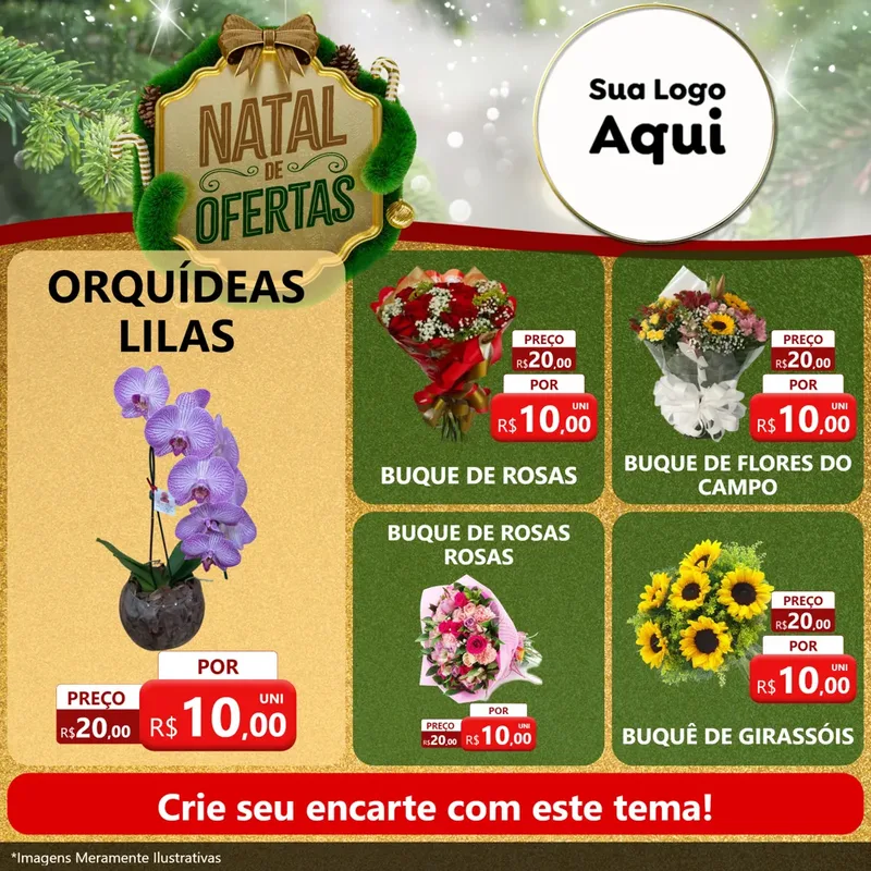 Modelo de Rede Social para Feed Facebook com o tema Ofertas de Natal para Floricultura e jardim