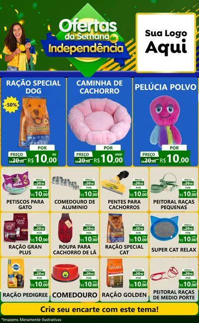 Modelo de Encarte para Encarte Grande com o tema Ofertas da Semana da Independência para Pet Shop