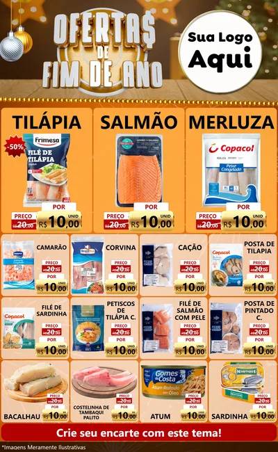 Modelo de Encarte para Encarte Grande com o tema Ofertas de Fim de Ano para Peixaria